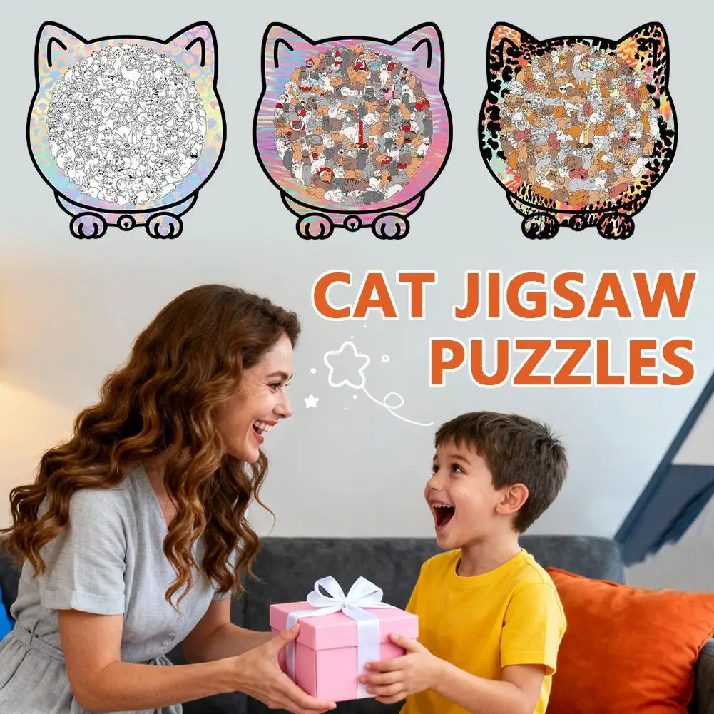 135-Piece Morandi-Colored Cat Shaped Wooden Jigsaw Puzzle Cat Stacked Puzzle Brain Games Eco-Friendly Home Decor Gift For Adults