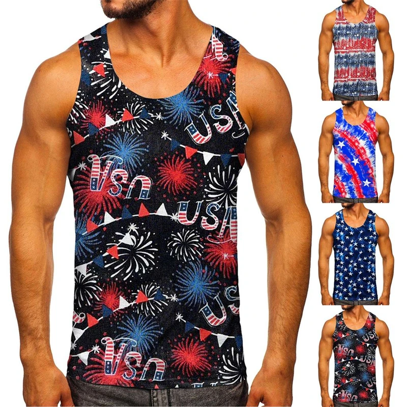 American Flag 3d Printing Men's Tank Top Summer Sleeveless Shirt American T-shirt Harajuku New Independent Station Men's Top