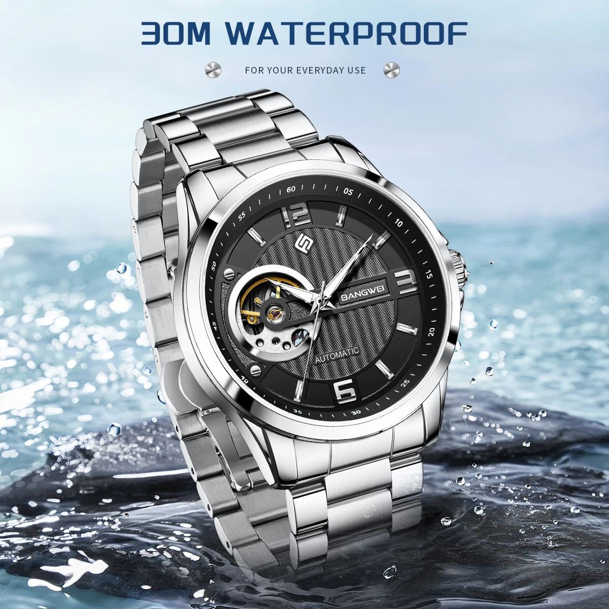 BANGWEI LIGE Mechanical Watches for Men Luxury Business Skeleton Fashion Waterproof Luminous Stainless Steel Man Watch Male New