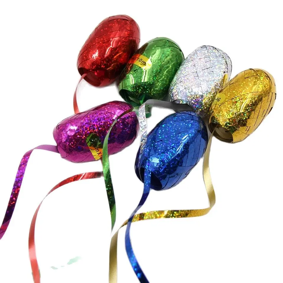 Cinta láser para envoltura de globos de aire, cuerda de globo de aluminio, hogar, boda, decoración de fiesta de cumpleaños, 5mm * 10m, 6 piezas por paquete