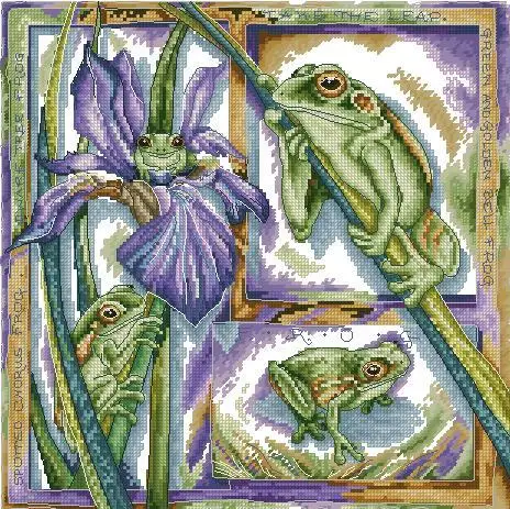 High Quality Lovely Counted Cross Stitch Kit Anchor Tree Frog And Iris Flower Insect Nature