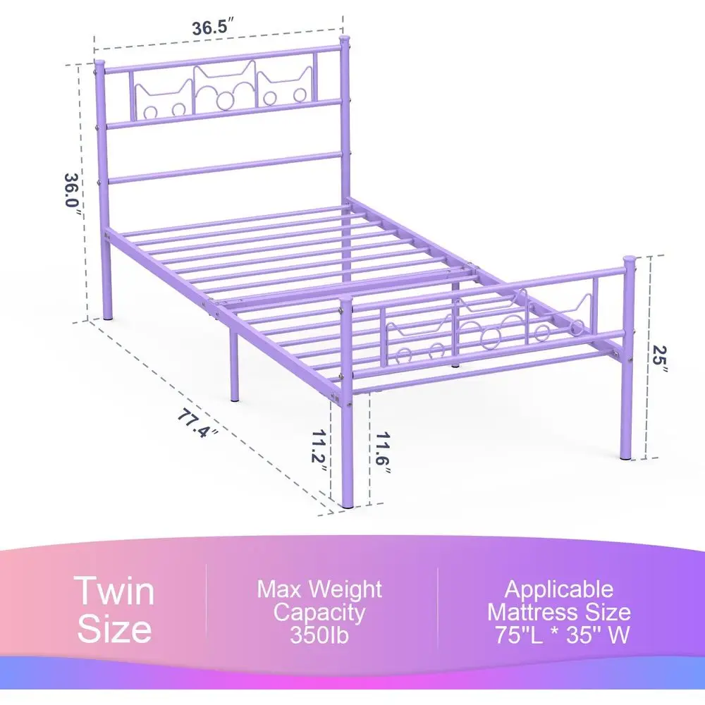 إطار سرير مزدوج معدني برينسيس أرجواني مع لوح أمامي ولوح قدم وتخزين للأطفال