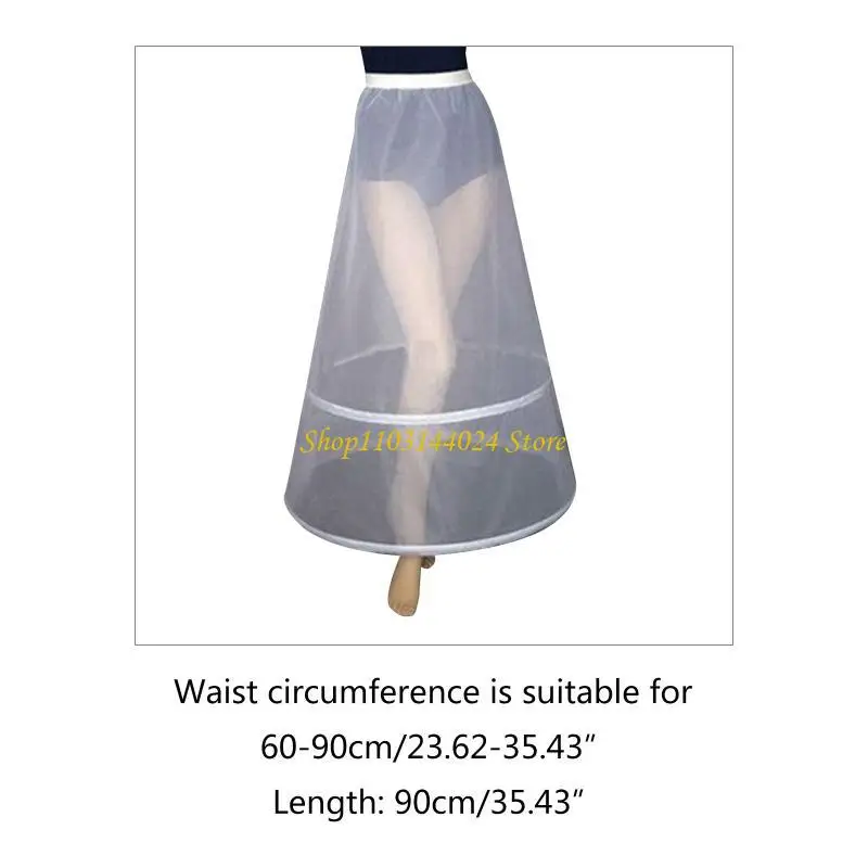 N5KE المرأة الزفاف 2 الأطواق ألف خط الكاحل طول التنورة الداخلية كاملة الانزلاق طبقة واحدة مرنة #3