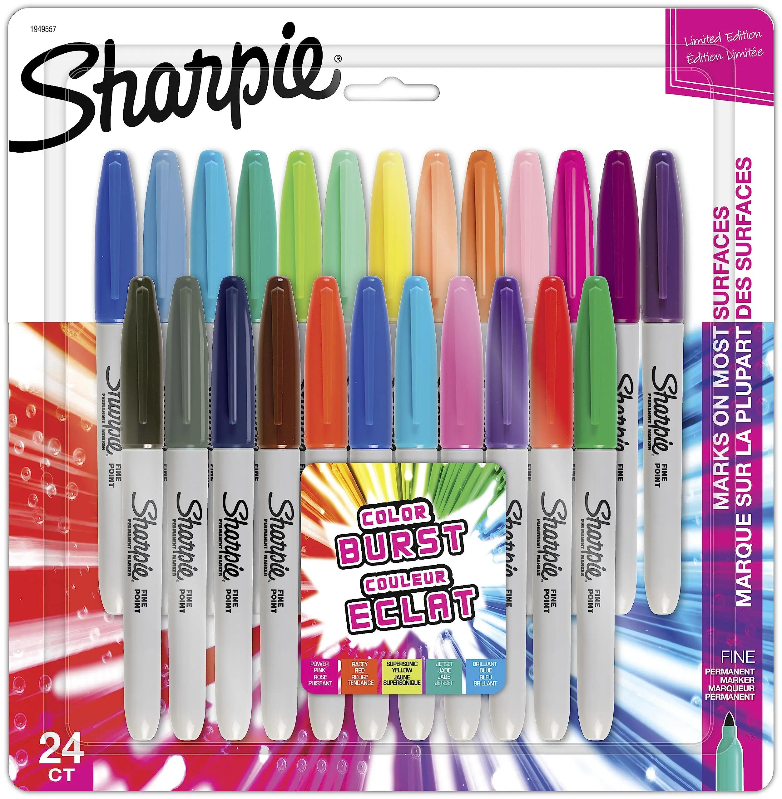 

Перманентные маркеры Sharpie Color Burst Fine Point, упаковка из 24 шт. 1949557