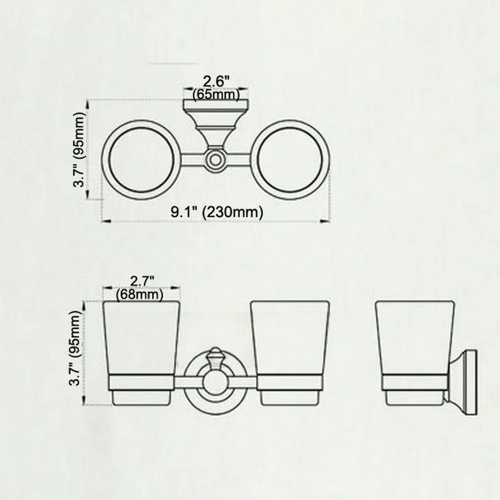 Бронзовый настенный держатель для зубной щетки с 2 стеклянными чашками