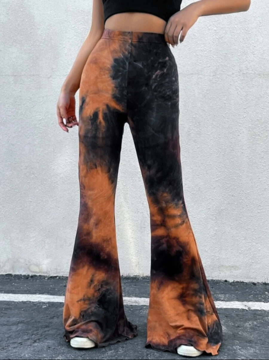 Damen Y2K Tie-Dye Schlaghose mit Hoher Taille, Weitem Bein und Stretch-Effekt für Frühling und Sommer, Streetwear, Casual Mode, Alltag und Pendeln
