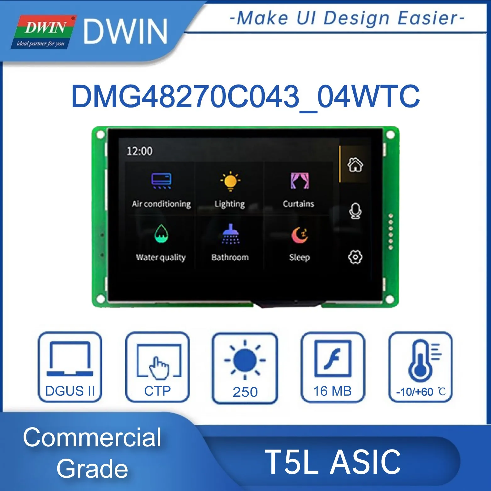 DWIN 4.3 Inch 480*272 TFT LCD Display for Arduino Nano TN Screen Touch Panel Smart UART LCM monitors DMG48270C043_04W