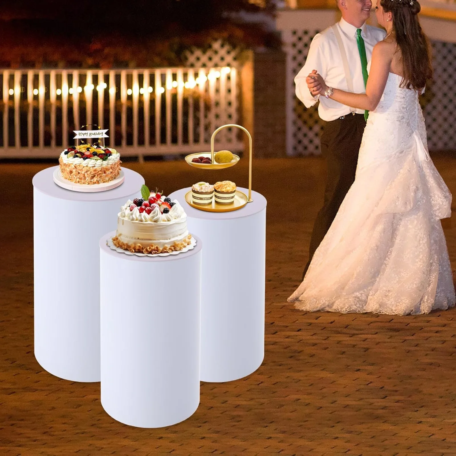 BYMAOCAR 3 Pack White Round Cylinder Pedestal Plinth Stands, Multi-purpose Hollow Pillar Display Tables, Elegant Cake Holder for Birthday, Wedding & Party Dessert Decoration