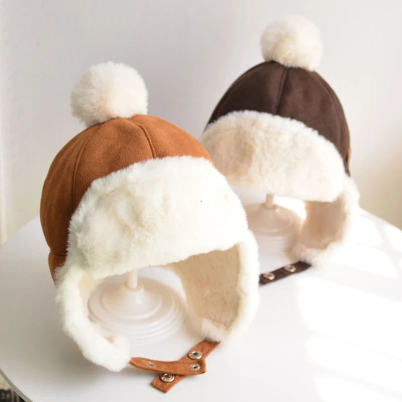 Baby Winter Ear Protection Hat Cute Newborn Infant Lamb Fleece Warm Cap Solid Color Outdoor Windproof Boy Girl Earmuffs Beanie