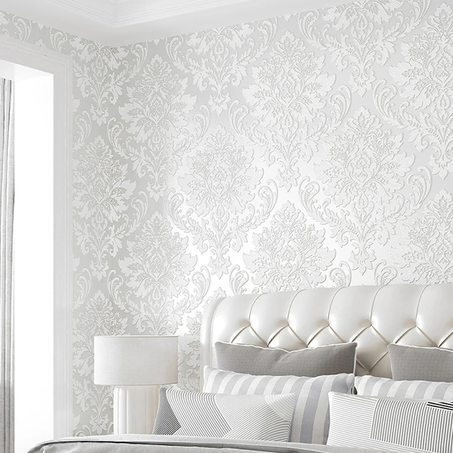 

European 3D Relief Embossed Damask Wallpaper Bedroom Living room Background Floral Pattern 3D Textured Wall Paper Home Decor