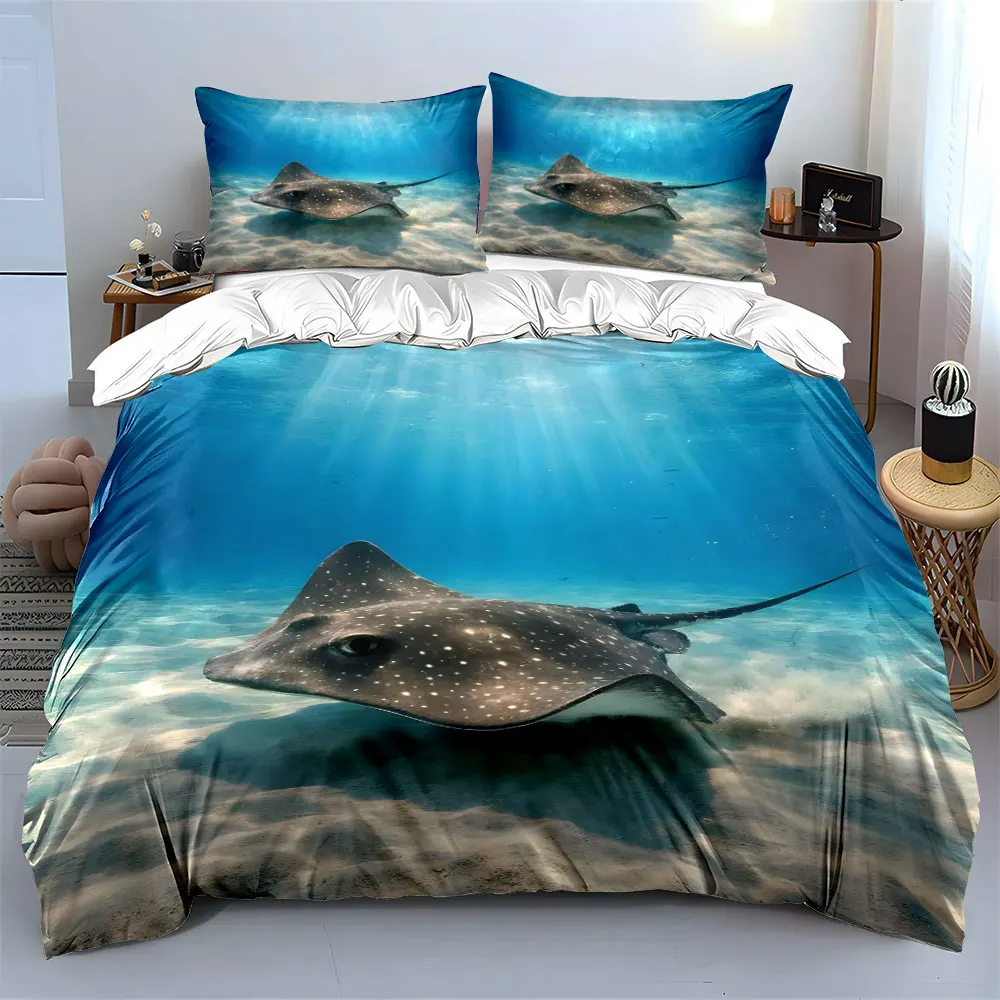 Spotted stingray under sunlight Print Bedding Set 1 Duvet Cover 2 Pillowcases for Adult and Children Luxury Gift Full Size