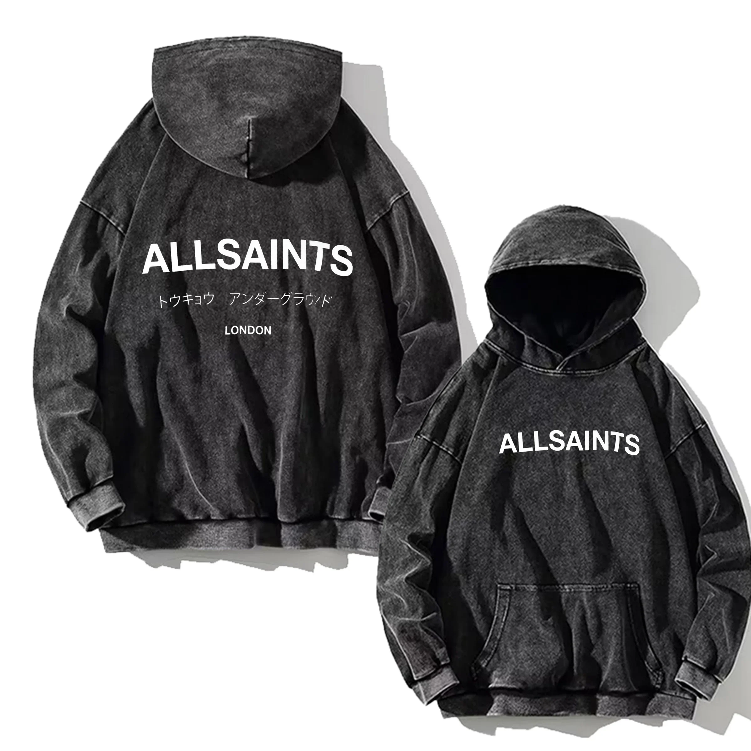 American Europe Niche Trend Brand ALL SAINTS Washed Hoodie Loose Classic Letter Graph Print Sweatshirt Couple All Saints Tops