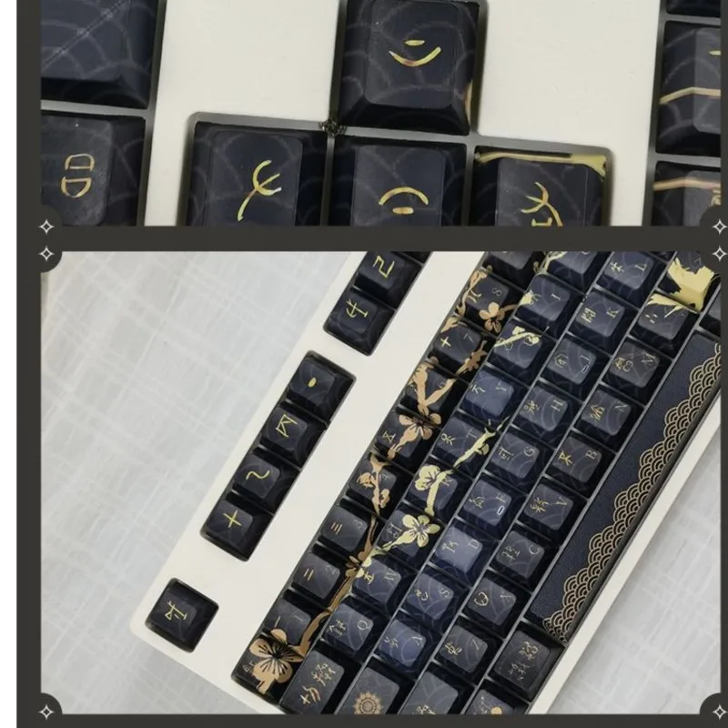 Imagem -04 - Ouro Pbt Keycaps Grupo Teclado Mecânico Cartoon Anime Game Cereja Perfil 61 87 89 104 108 130 137 Preto e