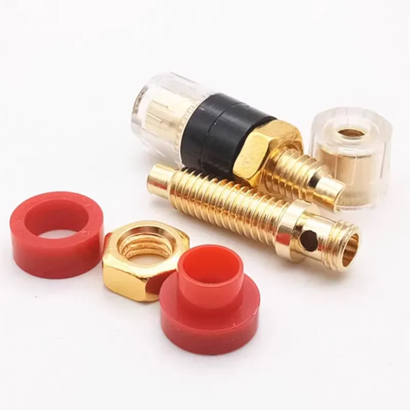 4Pcs 4mm Gold Plated HIFI Speaker Amplifier Binding Posts Brass Terminal Connector With Transparent Shell Banana Plug Socket