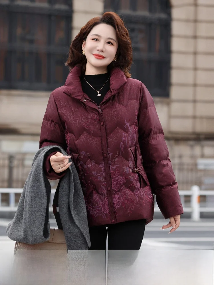 

Snow Flying Spring 2026 New Short Chinese Style down Jacket Mommy Coat Stand Collar Warm Stylish Duck Feather Polyester Fiber