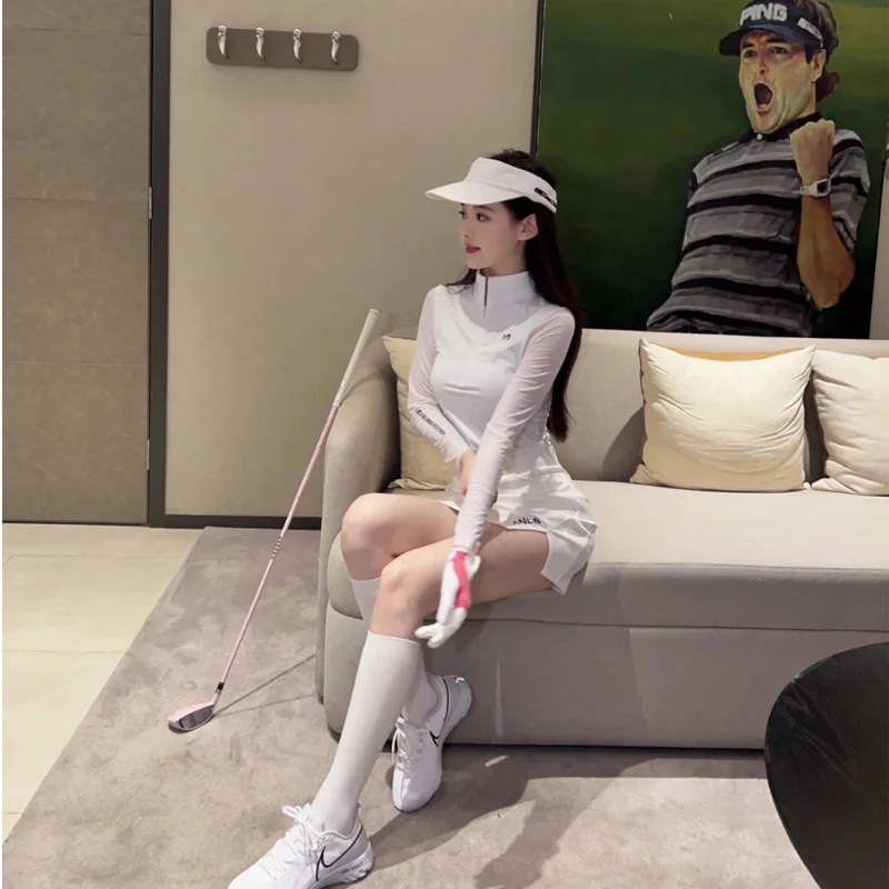 مجموعة تنورة قصيرة جذابة للسيدات في الهواء الطلق بياقة واقفة وسحاب وأكمام طويلة وقصة ضيقة وجذابة سريعة الجفاف