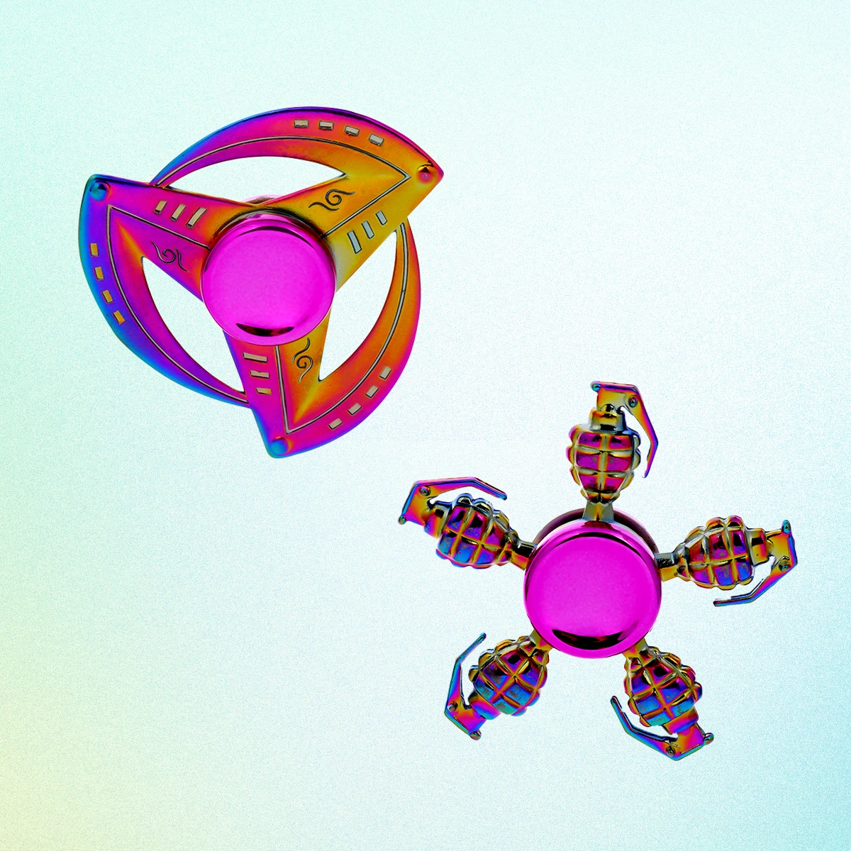 2PCS Zinc Alloy Colorful Finger Spinner Toy for Office Stress Relief And Leisure Entertainment Hand Grenade Shape