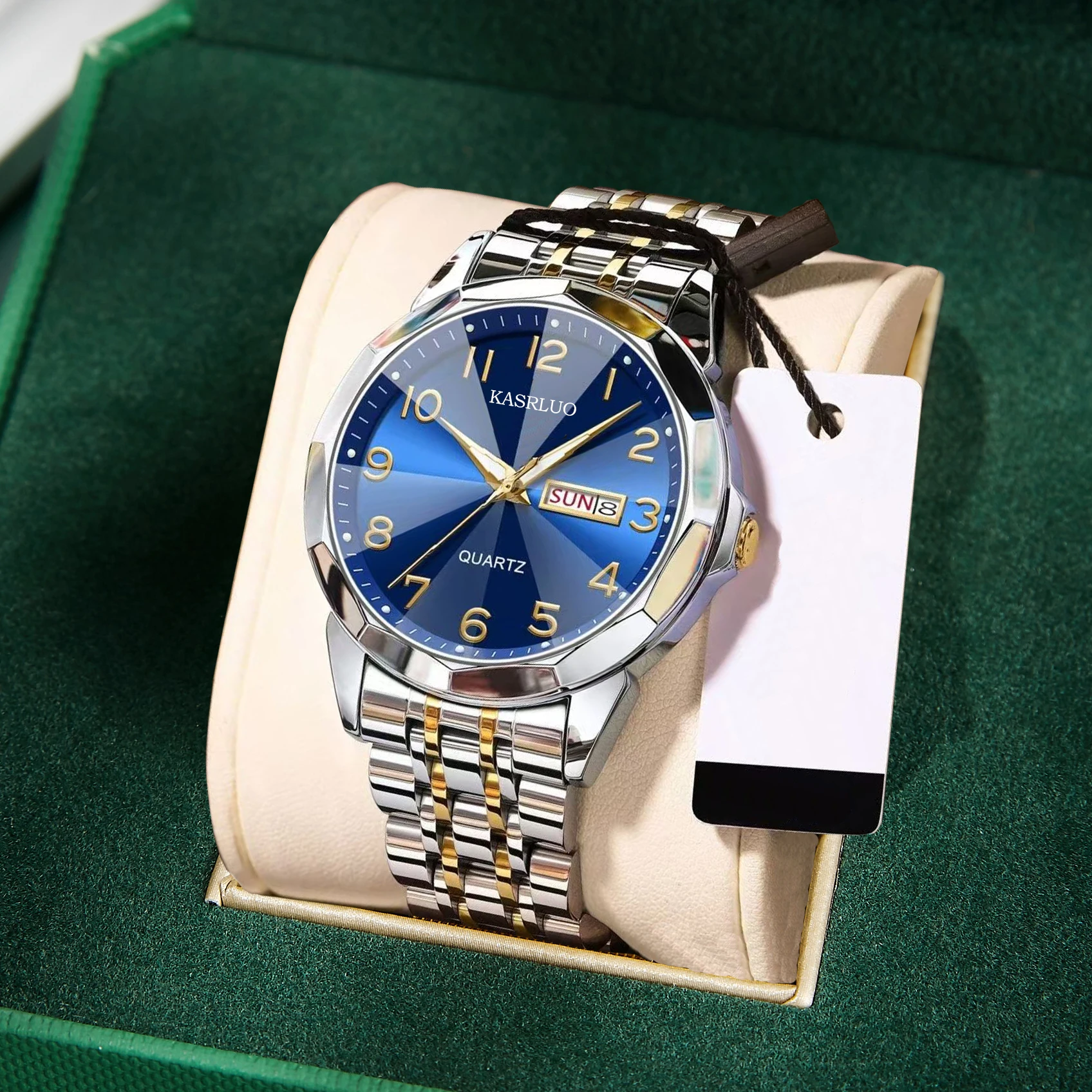 Men's Watches Rhombus Mirror Original Quartz Watch for Luminous Stainless Steel Wristwatch Male Date Week