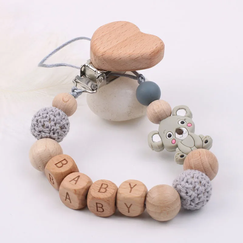 New Natural Beech Personalized Pacifier Clip Custom Baby Name Pacifier Chain Safe And Harmless Food Grade Silicone Baby Products