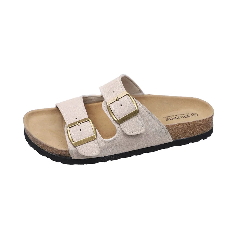 

Women's Classic Leather Sandals Fashion Double Outdoor Beach Shoes Comfortable Neutral Cork Insole Slippers with Arch Support