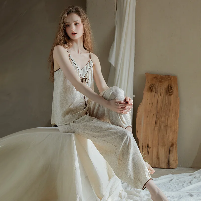 2025 new printed loungewear 100% cotton pajama set women summer thin plus size sexy comfortable pajamas suit 2 pieces