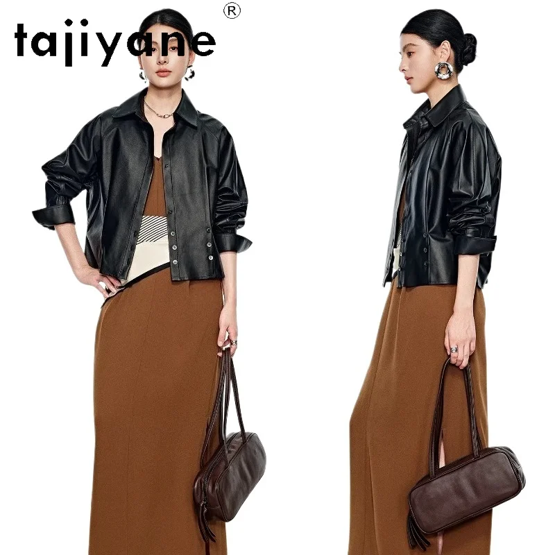 

TAJIYANE Женские легкие короткие куртки-рубашки из натуральной овчины, кожаная куртка, новинка 2026 года, весенняя женская одежда