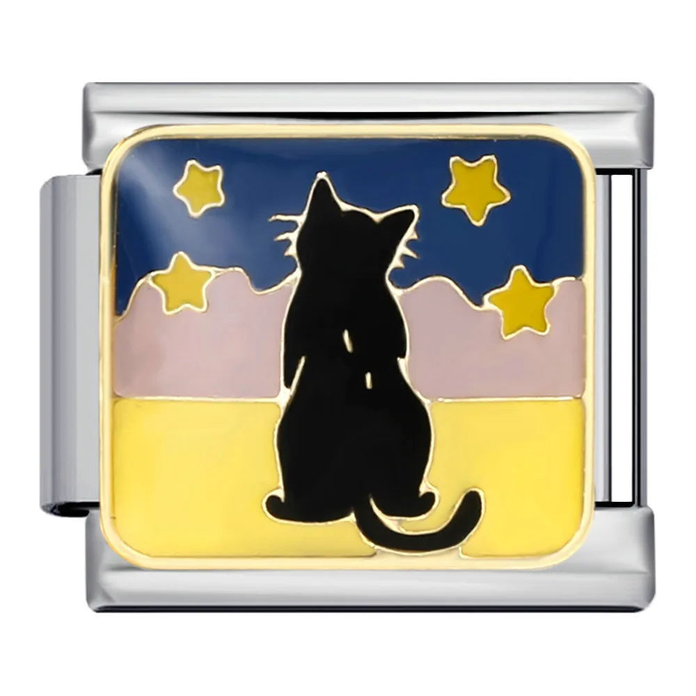 Y2K Bunter italienischer Charm, elastischer Link, passend für 9 mm Edelstahl, niedliche Tier-Cartoon-Katze, Schmuck, Armbänder, Herstellung von DIY-Zubehör – Detail 5