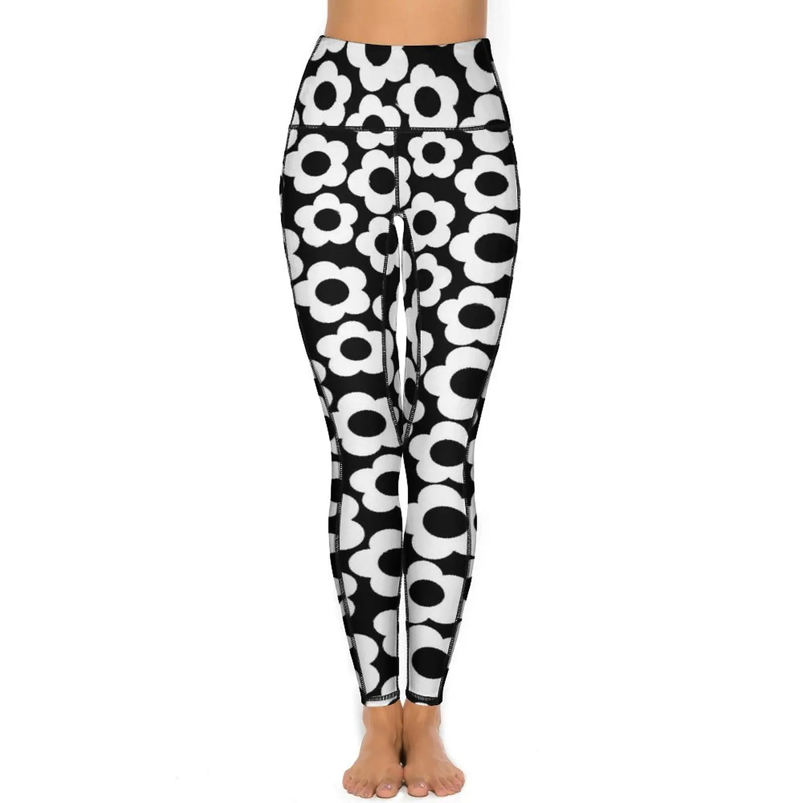 Retro Flower Power Leggings Black and White Fitness Yoga Pants Push Up Sweet Leggins Stretch Custom Sports Tights Big Size