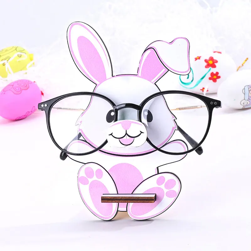 3D Kawaii Rabbit Glasses Rack Cartoon Carvings Sunglass Display Rack Shelf Eyeglasses Stand Jewelry Wooden Holder Showcase