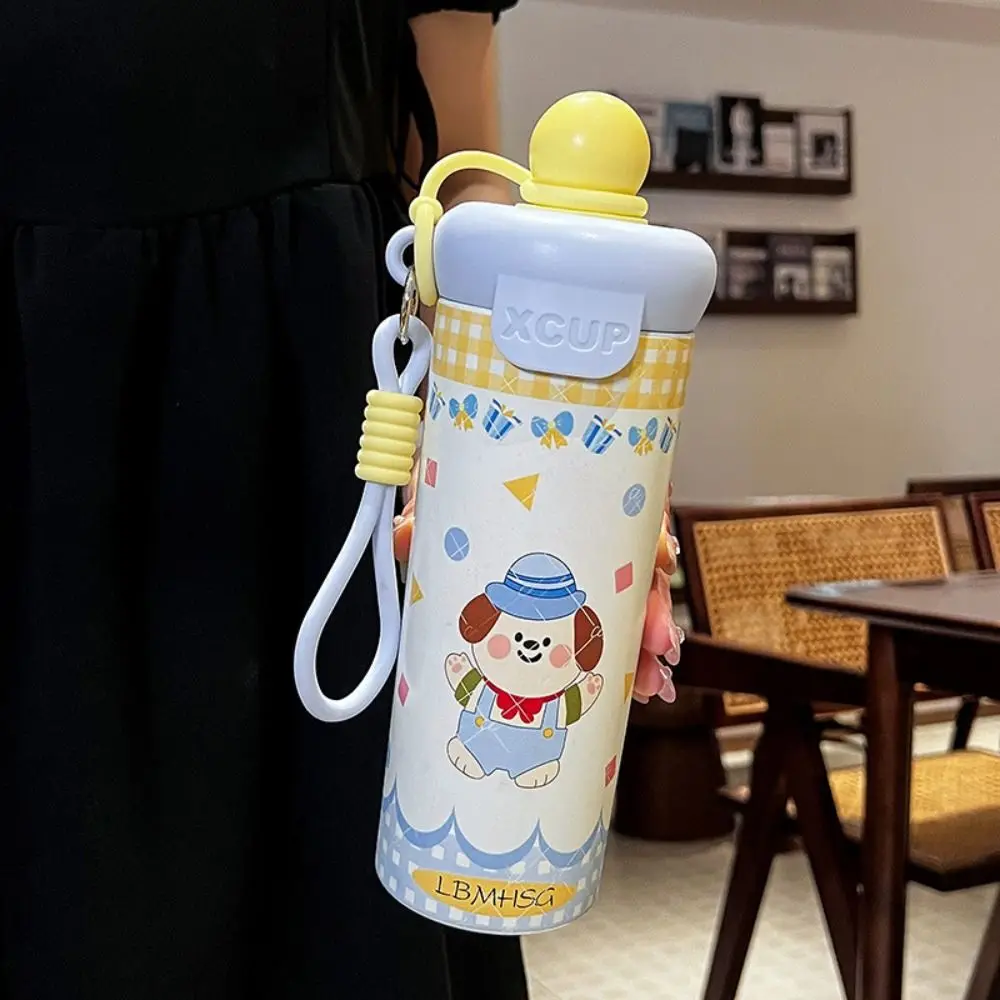 316 Stainless Steel Floating Ball Insulated Cup 600ml Cartoon Vacuum Cup with Lanyard Dustproof Coffee Mug for Women Girls