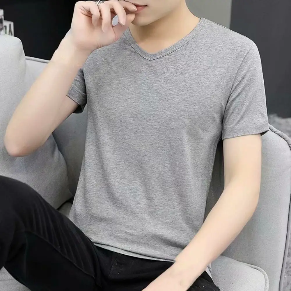 

Fashion V-Neck T Shirts for Men Simple Loose Short Sleeve T-shirt Large Size Bottoming Shirt Basic T-shirt All-match