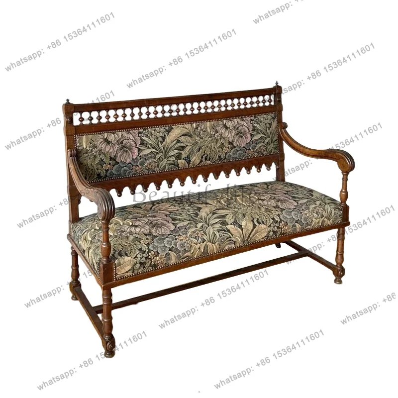 

American retro solid wood studio double sofa American country living room furniture carved sofa
