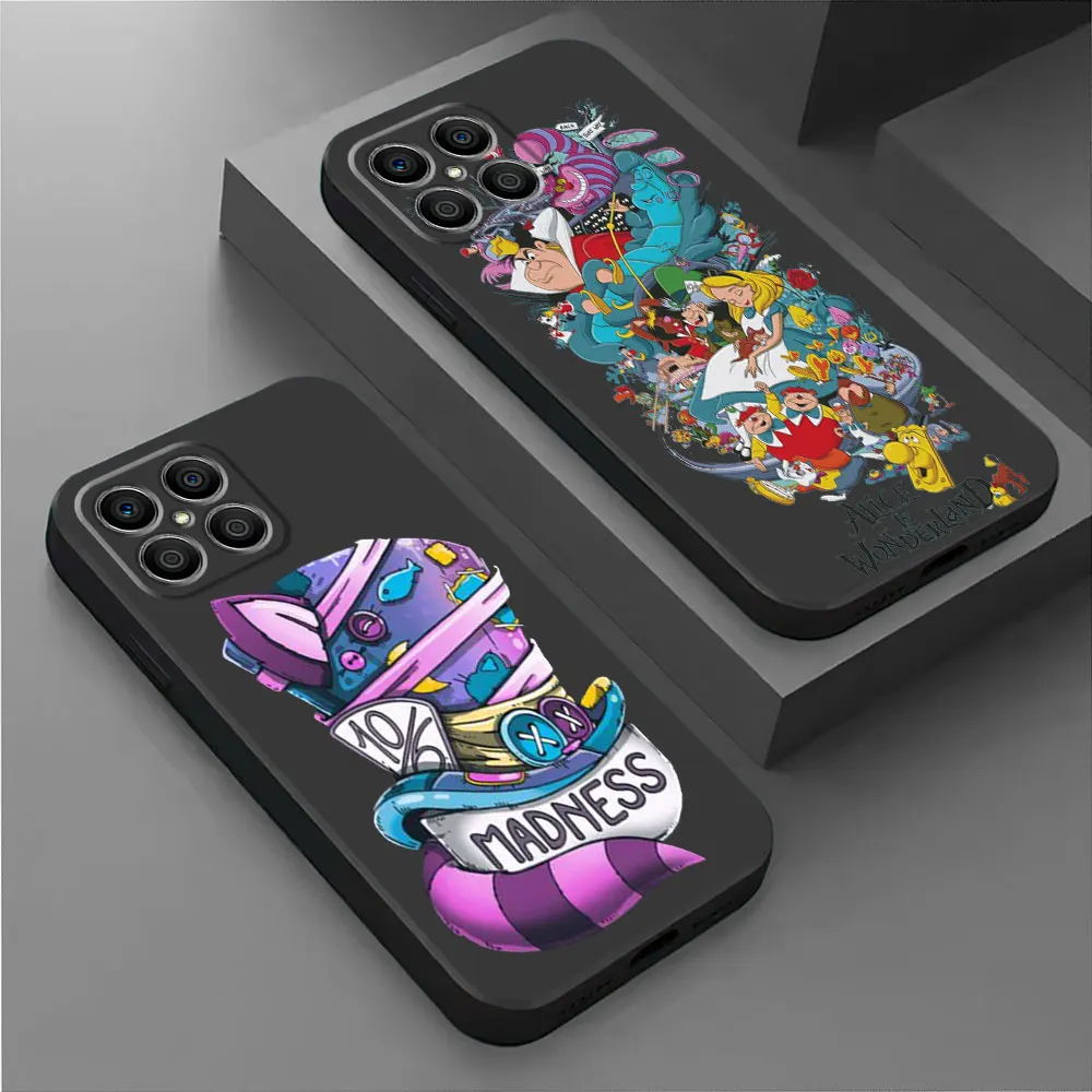 Disney Alice in Wonderland Case for Honor 70 Lite 90 Pro 20 X6 X6a 4G X7 X8 X8a X9a 5G Black Soft Cover Bumper