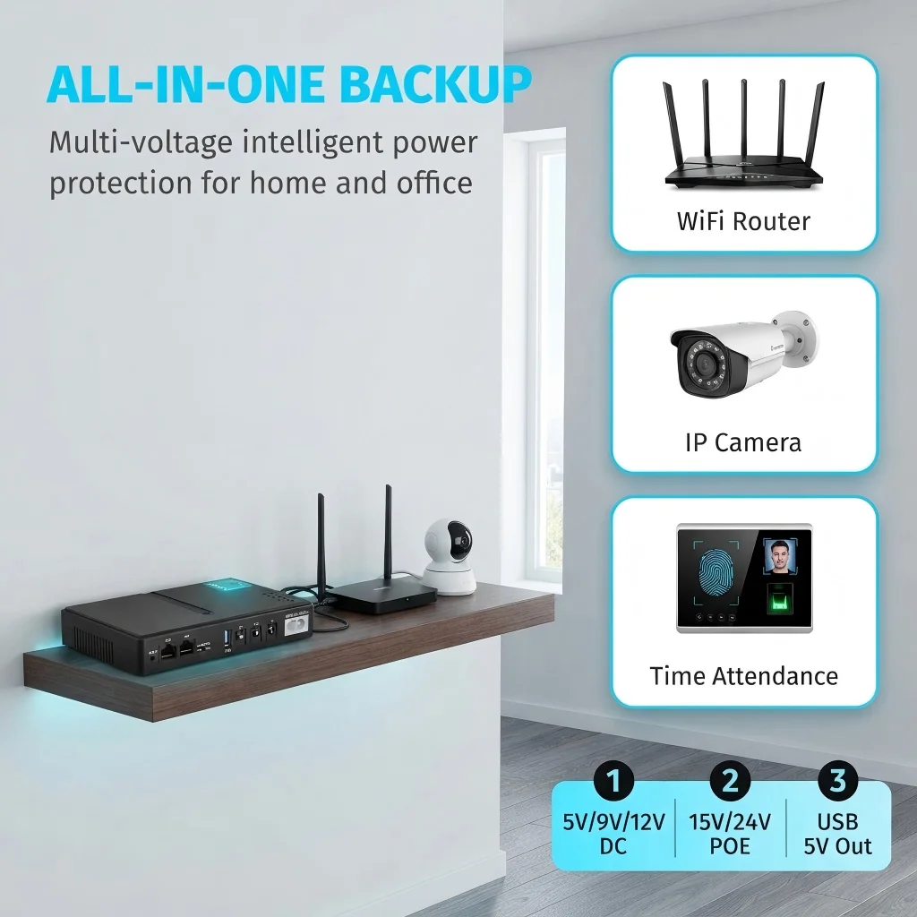 Mini DC UPS Uninterruptible Power Supply 5V 9V 12V POE Output Backup Battery for IP Camera WiFi Router Modem EU US Plug
