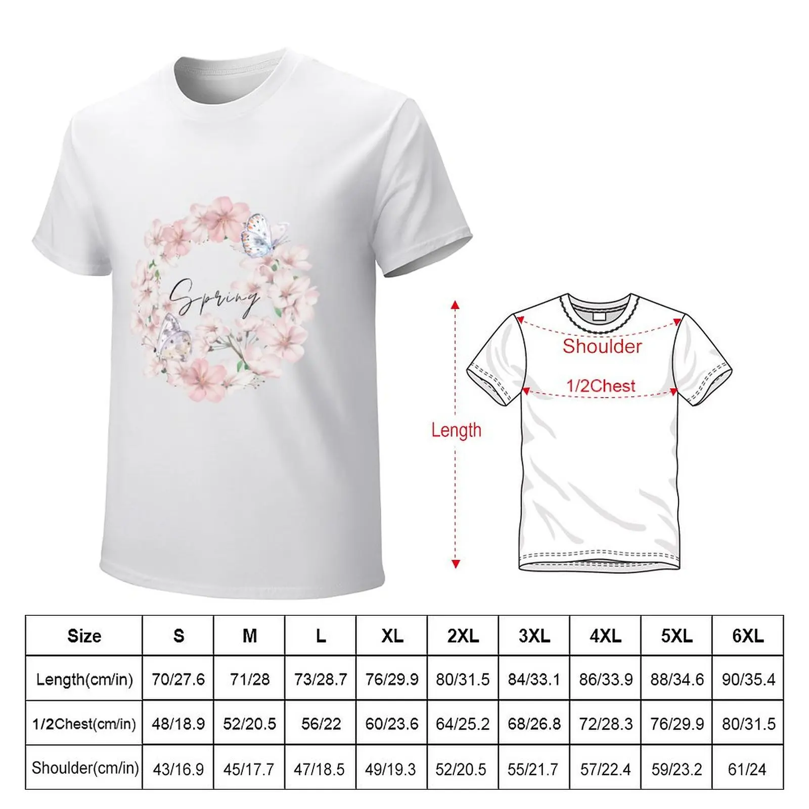 Spring illustration: romantic light pink flowers wreath with butterflies T-Shirt oversized aesthetic clothes mens t shirts