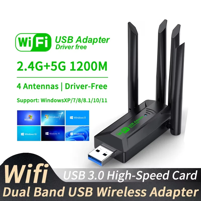 

1200 Мбит/с Wi-Fi USB-адаптер двухдиапазонный 2,4G + 5 ГГц Wi-Fi ключ 4 антенны 802.11AC USB3.0 высокоскоростной приемник беспроводной карты ПК/ноутбук
