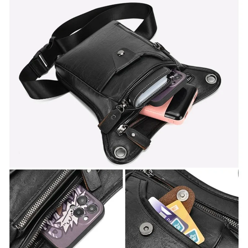 High Quality Men\'s  Leather Waist Big leg bag motorcycle Shoulder bag Crossbody Bag Pack for Hips Legs Bag for men