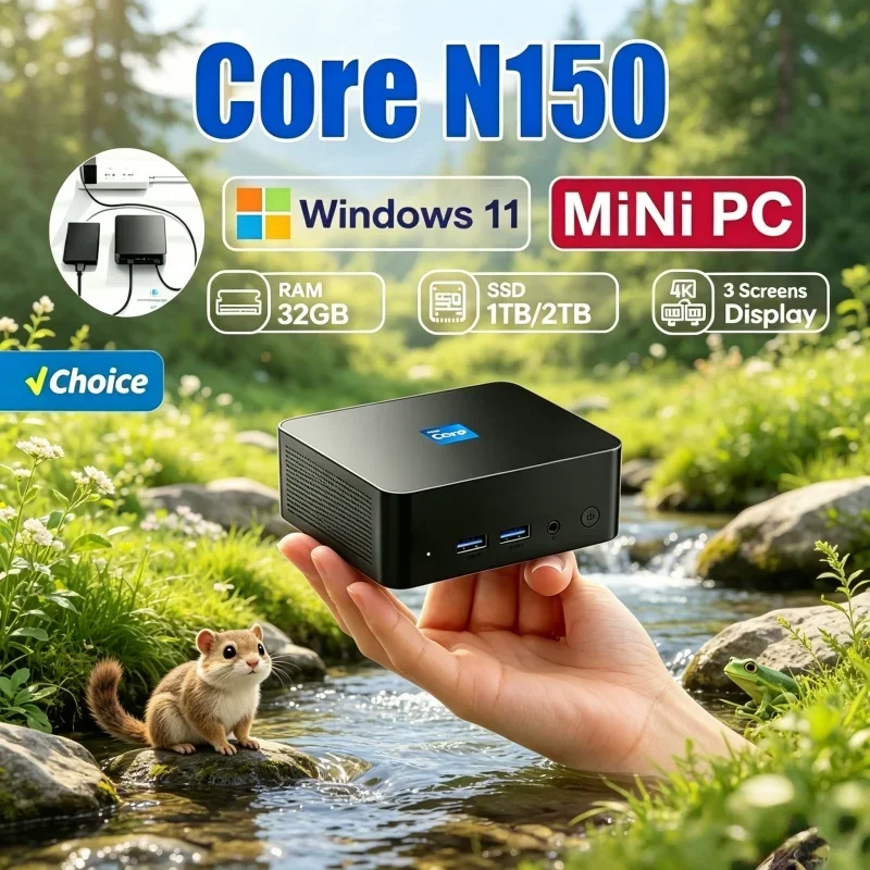 

2026 Halcyon Core N150 MINI PC Windows 11 Pro Tiny Migratory Workstation RAM 1TB SSD WIFI 6 BT5.2 4K HD Mini Gaming