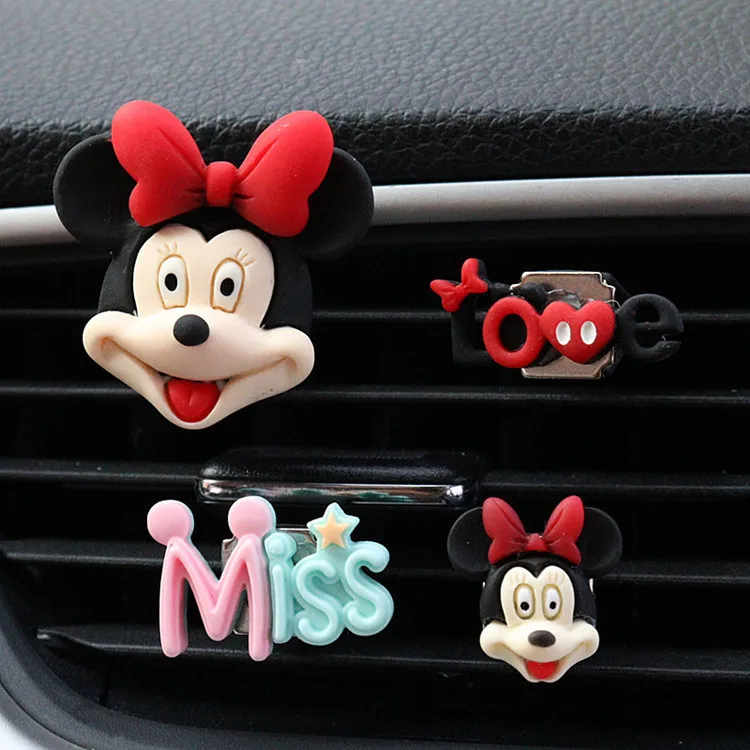 Disney Anime Figure Minnie Mickey Mouse Car Air Outlet Vent Perfume Cartoon Ornament Winnie Bear Air Freshener Decor Accessories