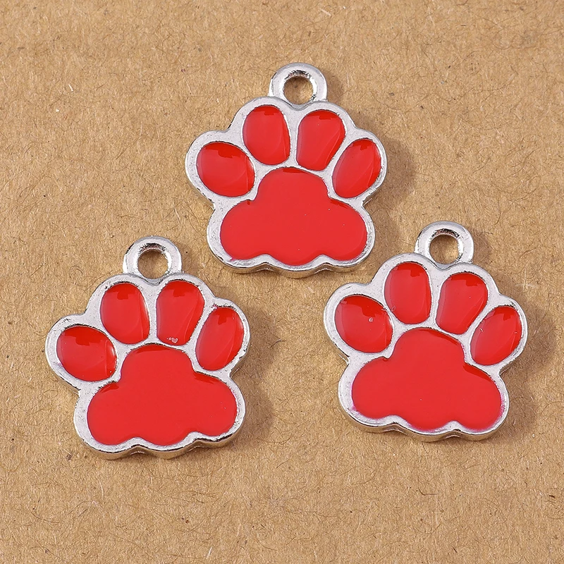 10 pçs bonito esmalte filhote de cachorro cão pata pegada encantos pingentes para fazer jóias brincos colar diy pulseira acessórios