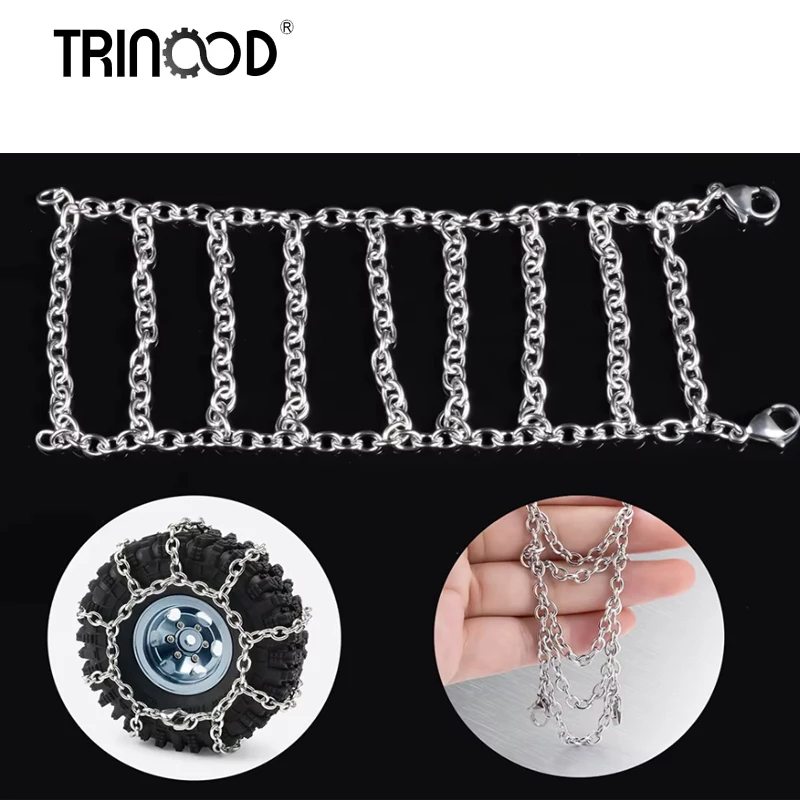 TRINOOD RC Car Metal Wheel Tires Snow Chain 64mm/114mm/120mm/130mm for TRX4-M 1/18 TRX-4 1/10 RC Crawler Car