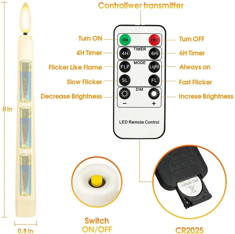 36pcs/lot Remote controlled Flameless LED Taper Candlestick Battery Operated W/Timer 3D Wick Wedding Party Xmas Decoration-Amber