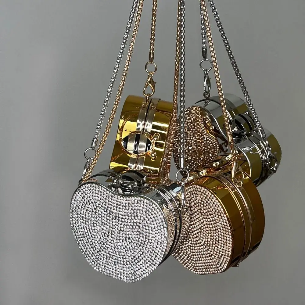 Detachable Long Chain Rhinestone Inlay Clutch Bag Waterproof Lightweight Portable Shoulder Bag Glitter Lock Catch