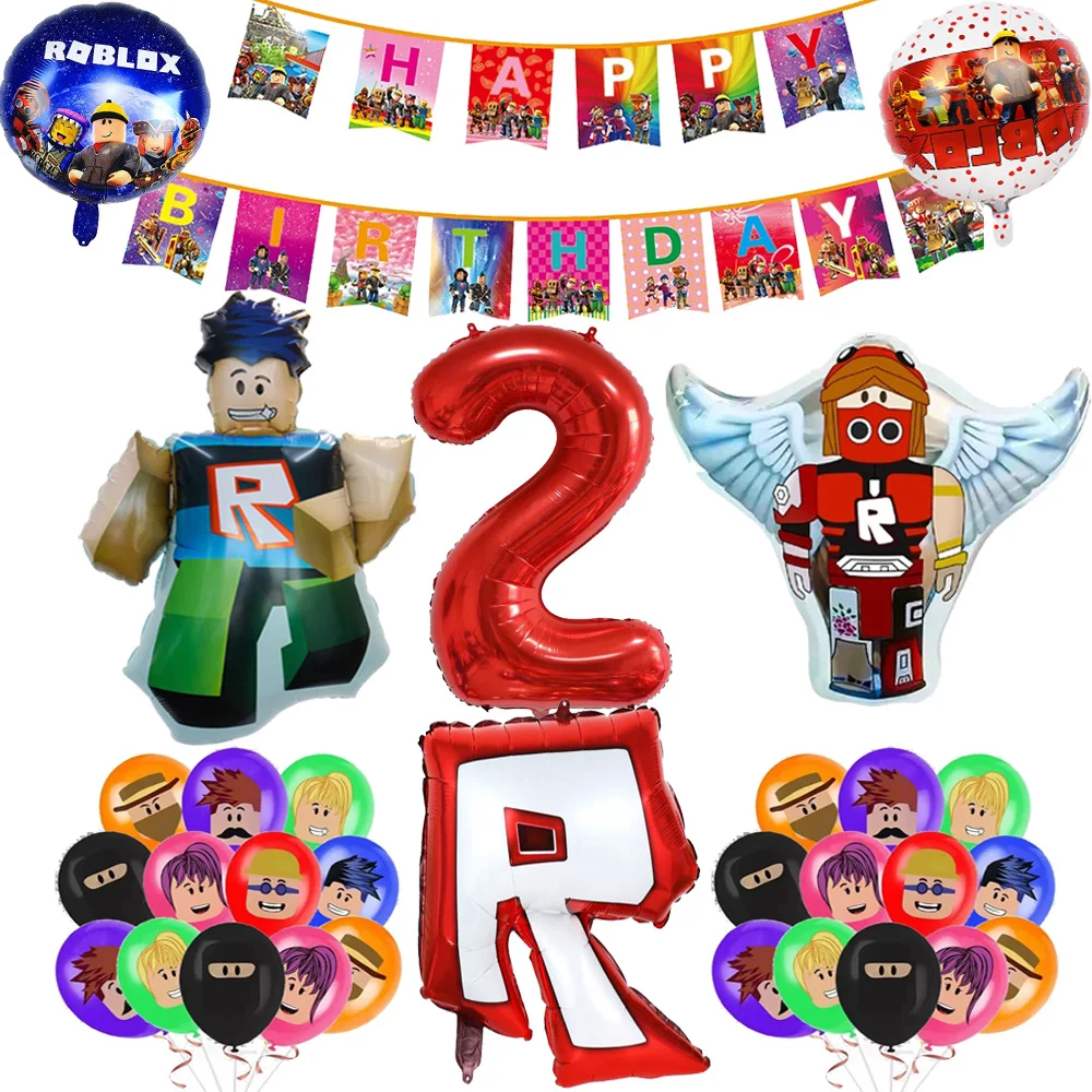 1Set ROBLOX Theme Happy Birthday Balloons Cartoon Game Family Party Decorations Boy Kid Toy Baby Shower DIY Foil Latex Balloons