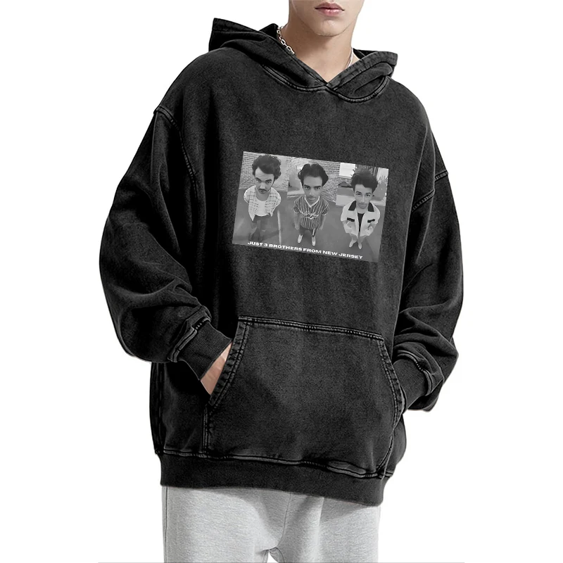 الخريف الرجال جوناس براذرز غسلها طويلة الأكمام الرجعية المرأة عادية مقنع 100% القطن الخالص هوديي ملابس فضفاضة عصرية #5