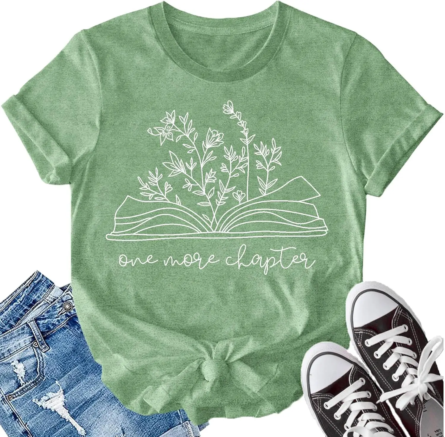 LBP Bookworm Women Reading Shirt One More Chapter Shirt Floral Book T-Shirt Book Lover Tees Teacher Tops