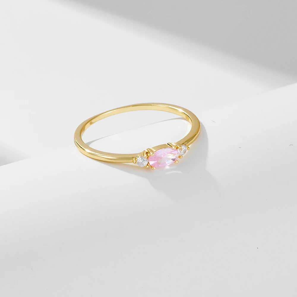 Delicate Oval Pink Crystal Zirconia Ring 925 Sterling Silver Party Wedding 18k Gold Plated Ladies Girl