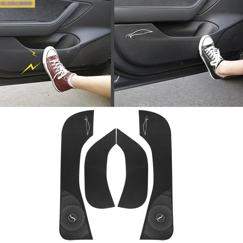 

Interior Door Anti Kick Pad Protection Mat Carbon Fiber leather 3D Stickers car Accessories for tesla model 3 2019 2020 2021