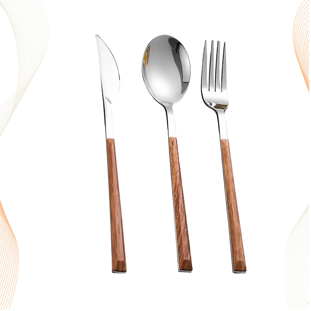 

3 Pcs Stainless Steel Spoon Fork Salad Servers Dinner Forks Tableware Marbling Easy Clean Modern Set