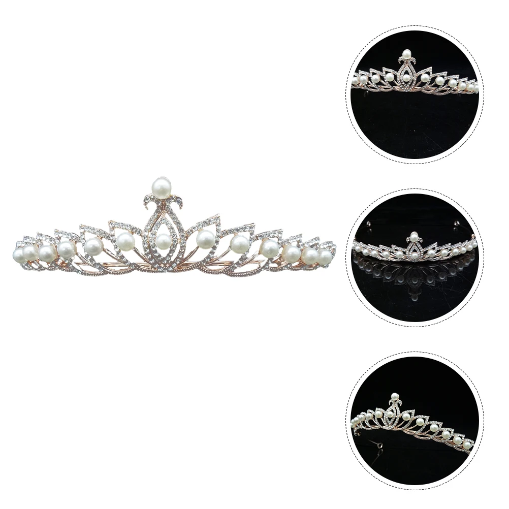 

Pearl Wedding Crown Headpiece for Bride Rhinestone Pearl Crowns Women Bridal Accessories Rose Gold Fits Most Ages